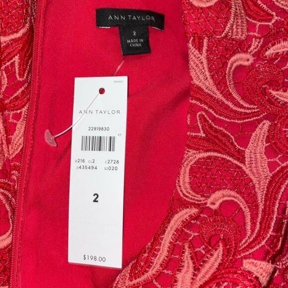 Ann Taylor Two Tone Lace Overlay Dress Peony Coral - Picture 9 of 10